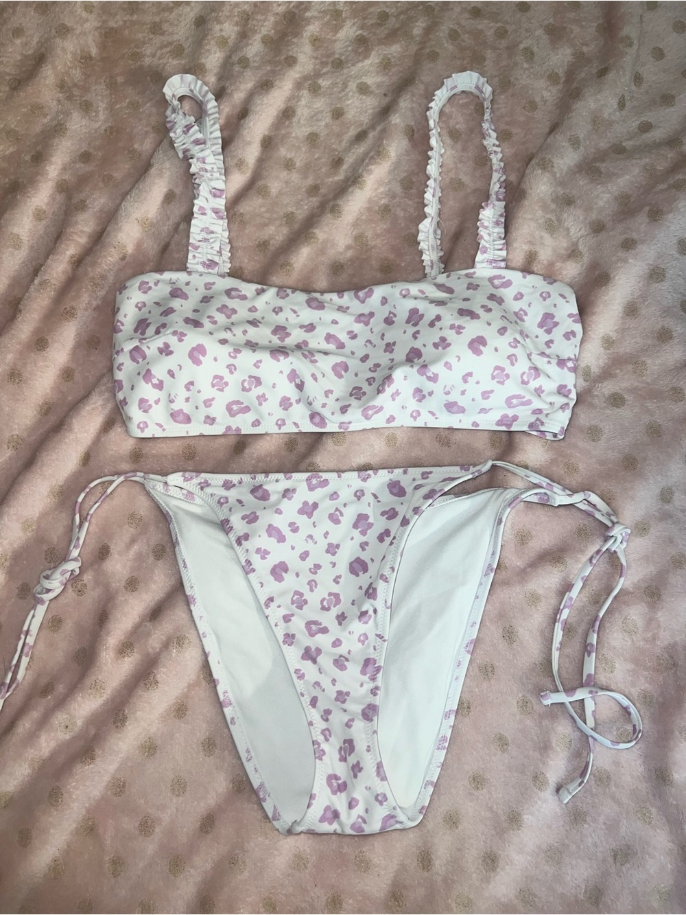 White & Light Purple Leopard Print Bikini Set